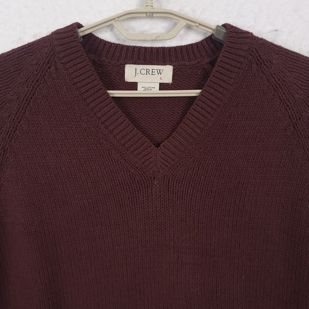 J.Crew V-Neck Sweater Mens L Burgundy Cotton Knit Raglan Pullover Classic - Picture 5 of 10